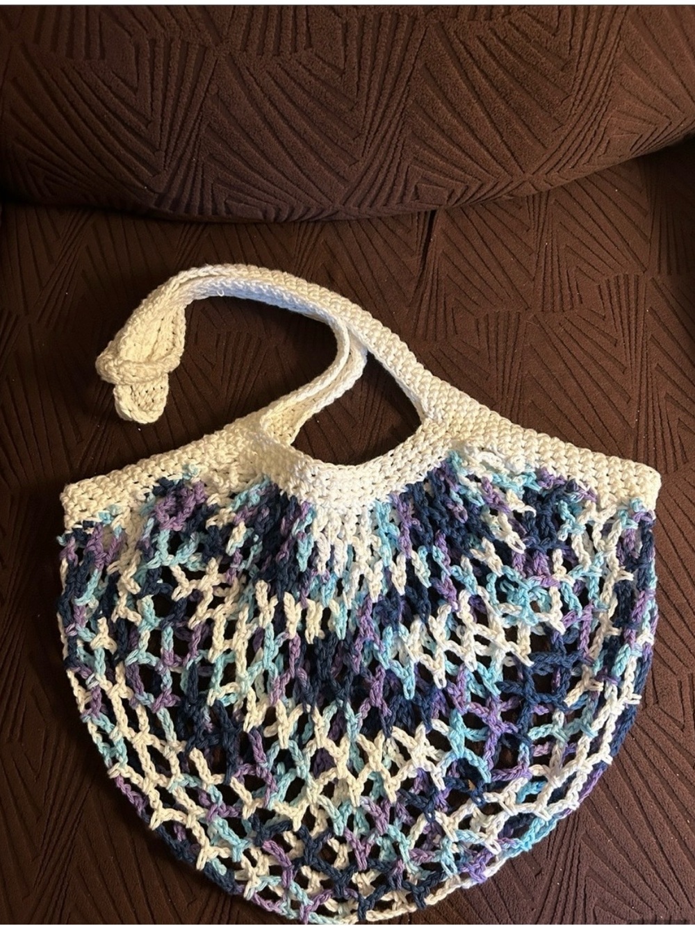 Handmade White & Multi Crochet Market Tote Bag